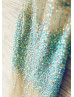 Sexy Sheer Blue Beaded Tulle Mermaid Long Prom Dress